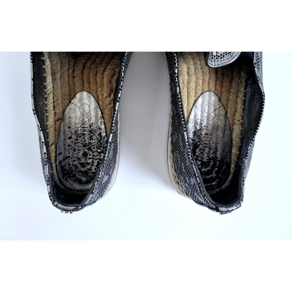 JIMMY CHOO Dawn Metallic Pewter Leather Espadrilles EU 39 US 9 Slip On Leopard - Picture 13 of 16